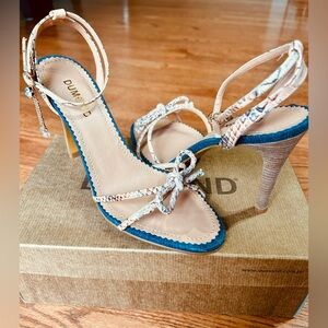 New Women's Tan and Blue Heeled Leather Brazilian Brand Sandals